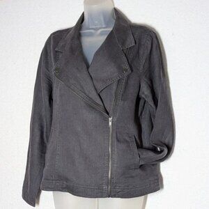 Cynthia Rowley Women’s 100% Linen Zip Jacket Size Large Grey Pockets